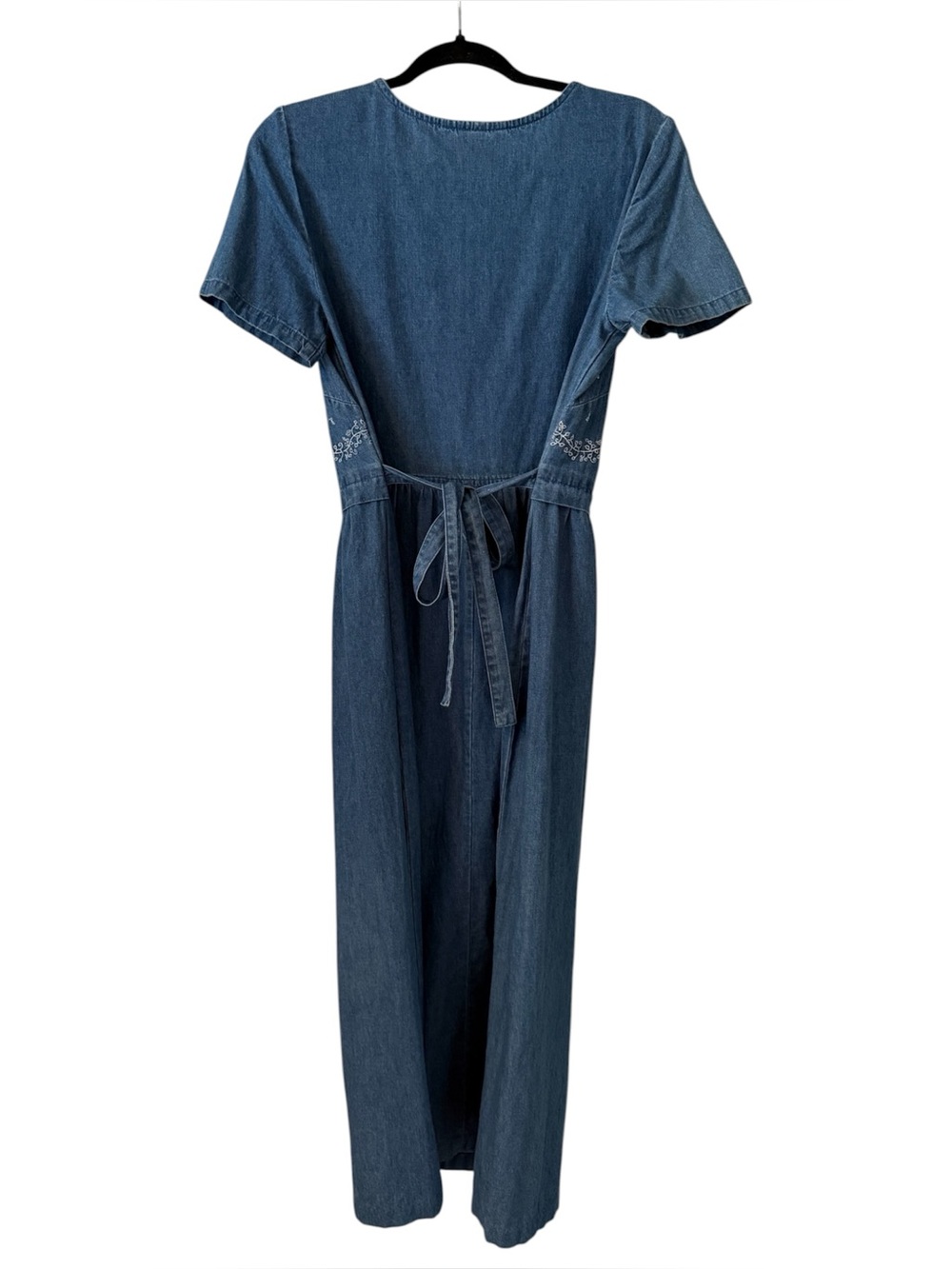 Uni Mondo | 90s Vintage Prairiecore Embroidered Midi Denim Dress | Size 6 - Picture 6 of 7